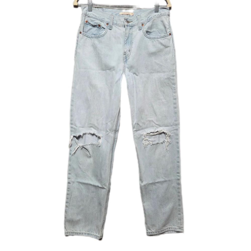 Levis Low Pro Straight Jeans Womens 27 Light Wash‎ Distressed Cotton Denim